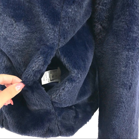 Maison Jules Navy Blue Reversible Faux Fur Long Sleeve Jacket Coat - Picture 4 of 16